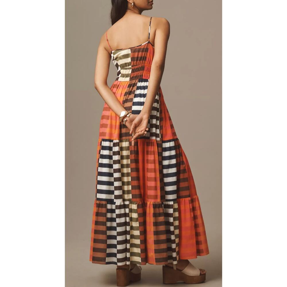 Hutch Silvana Tiered Striped Colorblock Maxi Dress Pink Multi Small - Picture 2 of 6
